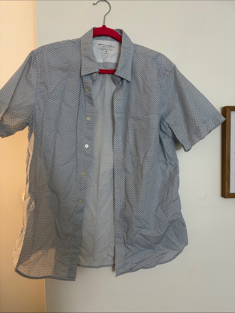 Banana Republic Men's Light Blue Short-Sleeve Microprint Shirt